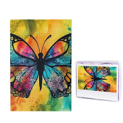 Puzzle 1000 Teile Holzpuzzle Schmetterling Tie Dye Fotopuzzle Personalisiertes Bilderpuzzle für Erwachsene Benutzerdefinierte Puzzles Herausfordernde Puzzles für Familie Hochzeitsgeschenk von LPSRTWE