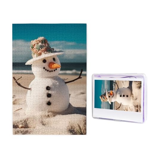 Puzzle 1000 Teile Holzpuzzle Schneemann am Sandstrand Fotopuzzle Personalisiertes Bilderpuzzle für Erwachsene Benutzerdefinierte Puzzles Herausfordernde Puzzles für Familie Hochzeitsgeschenk von LPSRTWE