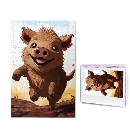 Puzzle 1000 Teile Holzpuzzle Springschwein Animation Fotopuzzle Personalisiertes Bilderpuzzle für Erwachsene Benutzerdefinierte Puzzles Herausfordernde Puzzles für Familie Hochzeitsgeschenk von LPSRTWE