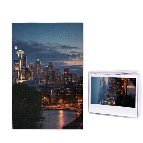 Puzzle 1000 Teile Holzpuzzle Stadt Seattle Fotopuzzle Personalisiertes Bilderpuzzle für Erwachsene Benutzerdefinierte Puzzles Herausfordernde Puzzles für Familie Hochzeitsgeschenk von LPSRTWE