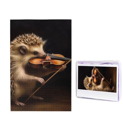 Puzzle 1000 Teile Holzpuzzle Tier Igel Musik Violine Fotopuzzle Personalisiertes Bilderpuzzle für Erwachsene Benutzerdefinierte Puzzles Herausfordernde Puzzles für Familie Hochzeitsgeschenk von LPSRTWE