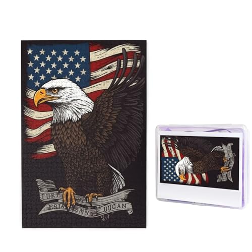 Puzzle 1000 Teile Holzpuzzle USA Patriotischer Adler mit amerikanischer Flagge Fotopuzzle Personalisiertes Bilderpuzzle für Erwachsene Benutzerdefinierte Puzzles Herausfordernde Puzzles für Familie von LPSRTWE