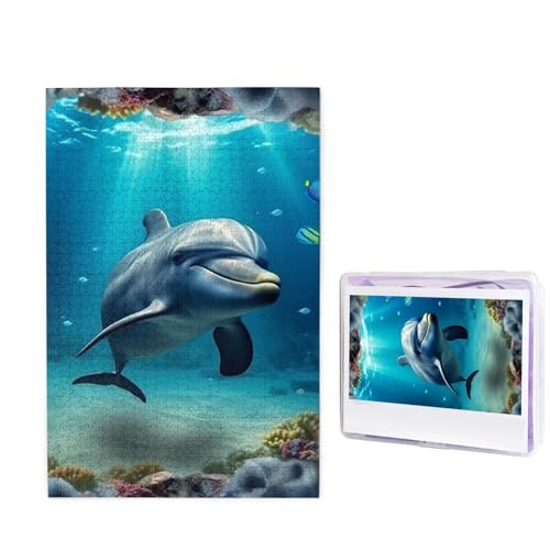 Puzzle 1000 Teile Holzpuzzle Unterwasserwelt Delfin Fotopuzzle Personalisiertes Bilderpuzzle für Erwachsene Benutzerdefinierte Puzzles Herausfordernde Puzzles für Familie Hochzeitsgeschenk von LPSRTWE