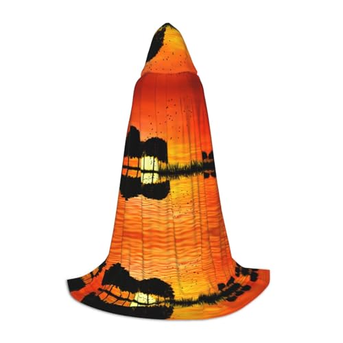 LPWTYCBV Lake Guitar Reflection Print Kapuzenumhang für Jugendliche Bequem und Langlebig Kostüm Umhang für Halloween von LPWTYCBV