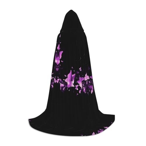 LPWTYCBV Schmetterlings-Umhang mit violettem Druck, Kapuzenumhang für Teenager, bequemer und langlebiger Kostüm-Umhang für Halloween von LPWTYCBV