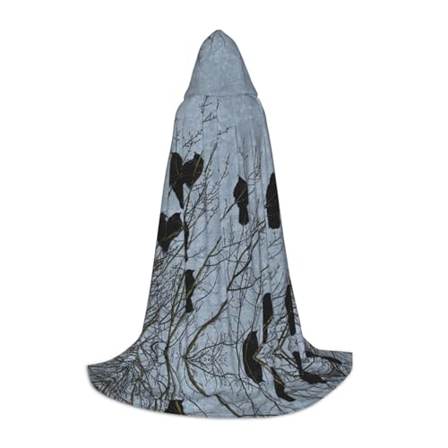 LPWTYCBV Schwarzer Crow Birds Print Kapuzenumhang für Jugendliche Bequem und Langlebig Kostüm Umhang für Halloween von LPWTYCBV