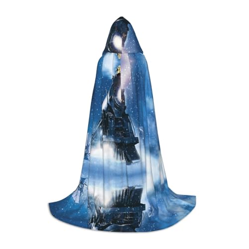 LPWTYCBV Winter Weihnachten Schnee Nacht Eisenbahn Zug Druck Kapuzenumhang für Jugendliche Bequem und Langlebig Kostüm Umhang für Halloween von LPWTYCBV