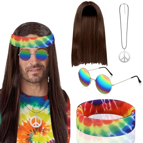 LPZMPZ Hippie Kostüm Flower Power Hippy Kleidung Damen Herren 60er 70er 80er Jahre Accessoires Set für Karneval Mottoparty Halloween Fasching Cosplay Themenparty LPZMPZ Hippie Kostüm Flower Power Hippy Kleidung Damen Herren 60er 70er 80er Jahre Accessoires Set für Karneval Mottoparty Halloween Fasching Cosplay Themenparty von LPZMPZ