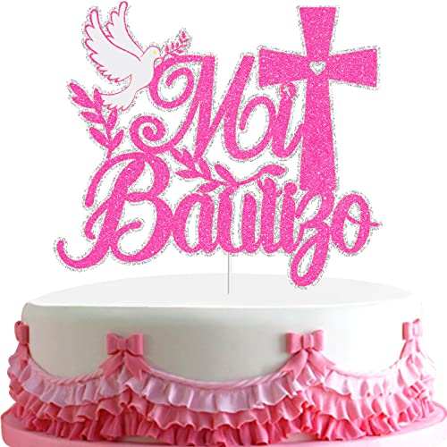 Glitzer-Pink Mi Bautizo Kuchendekoration – Erstkommunion Kuchendekoration – Taufe Gott Segen Kinder 1. Geburtstag Babyparty Kommunion Party Dekoration Zubehör Glitzer-Pink Mi Bautizo Kuchendekoration – Erstkommunion Kuchendekoration – Taufe Gott Segen Kinder 1. Geburtstag Babyparty Kommunion Party Dekoration Zubehör von LQINBIBJ