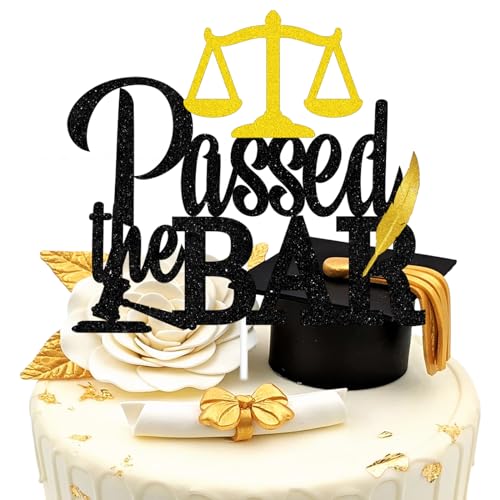 Tortenaufsatz "Passed the Bar" – Klasse 2024 Juristische Schule Abschluss Dekorationen Zubehör – zukünftiger Anwalt Kuchenaufsatz – Kuchendekoration mit geschlossenem Koffer, schwarzer Glitzer von LQINBIBJ