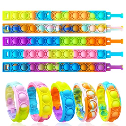 LQIOACU 5 Stück Pop it Armband, Freundschaftsarmbänder, Schnapparmband für Kinder und Erwachsene (Mehrfarbig, Stressabbau und Angstreduktion, Kind) von LQIOACU