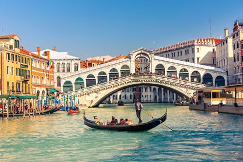 Klassisches 2000-teiliges Puzzle von Gondeln in der Nähe der Rialtobrücke in Venedig, Italien, 70 x 100 cm von LQKADBCXT
