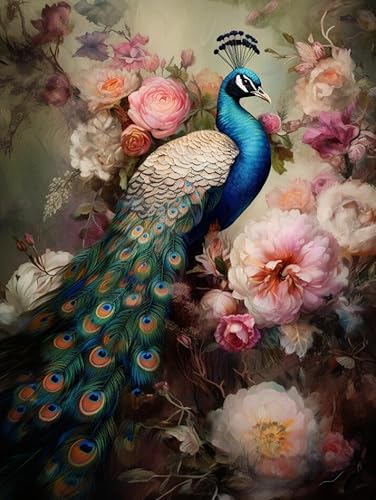 Puzzle für Erwachsene, 2000 Teile, Schöner Pfau unter Blumen, H, dekoratives Geschenk, 70 x 100 cm von LQKADBCXT
