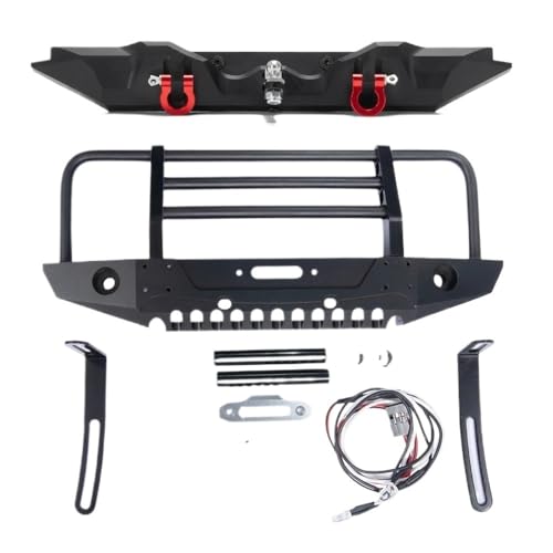 LQNXAVUD Black Metall vorderen Stoßfänger mit Lichtern Schlepptau -Upgrade Teile kompatibel mit 1 10 -Skala TRX 4 RC Crawler Car(Front and Rear) von LQNXAVUD