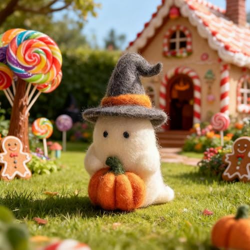 Adopt A Ghost 2026 Handgefertigter Filz, niedliche Geister-Ornament, Halloween-Geisterkürbis mit Zauberer-Hut, Sammlerstück, niedliches Woll-Elt-Geister-Ornament, Halloween-Dekoration, Geschenk für von LQQDREX