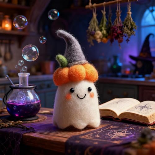 Adopt A Ghost 2026 Handgefertigter Filz, niedliche Geister-Ornament, Halloween-Geisterkürbis mit Zauberer-Hut, Sammlerstück, niedliches Woll-Elt-Geister-Ornament, Halloween-Dekoration, Geschenk für von LQQDREX