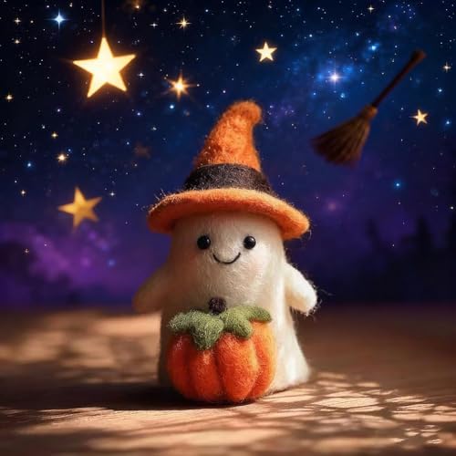 Adopt A Ghost 2026 Handgefertigter Filz, niedliche Geister-Ornament, Halloween-Geisterkürbis mit Zauberer-Hut, Sammlerstück, niedliches Woll-Elt-Geister-Ornament, Halloween-Dekoration, Geschenk für von LQQDREX