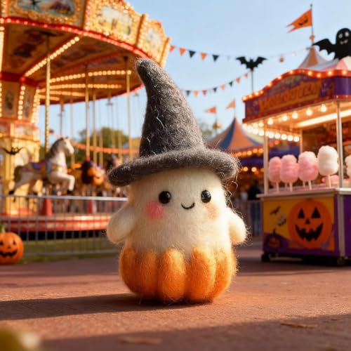 Adopt A Ghost 2026 Handgefertigter Filz, niedliche Geister-Ornament, Halloween-Geisterkürbis mit Zauberer-Hut, Sammlerstück, niedliches Woll-Elt-Geister-Ornament, Halloween-Dekoration, Geschenk für von LQQDREX