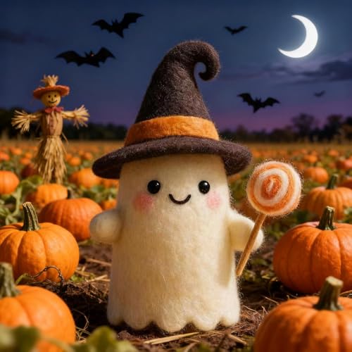 Adopt A Ghost 2026 Handgefertigter Filz, niedliche Geister-Ornament, Halloween-Geisterkürbis mit Zauberer-Hut, Sammlerstück, niedliches Woll-Elt-Geister-Ornament, Halloween-Dekoration, Geschenk für von LQQDREX