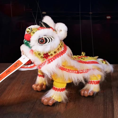 Chinesische Löwen-Handpuppe mit Stab, chinesische Marionette Löwe Ornament Traditionelle asiatische Figur P-uppet, Zugschnur P-uppet Marionette P-uppet, für Urlaubsparty von LQQDREX