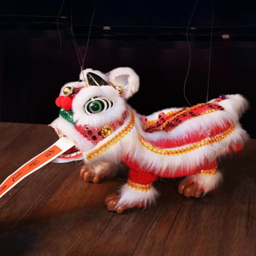 Chinesische Löwen-Handpuppe mit Stab, chinesische Marionette Löwe Ornament Traditionelle asiatische Figur Puppe, Zugschnur P-uppet Marionette P-uppet, für Urlaubsparty von LQQDREX