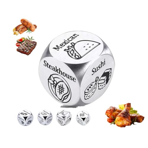 Edelstahl-Lebensmittel-Entscheidungswürfel, lustige Gag-Geschenke, Lebensmittel-Würfel, Spiel, Lebensmittelentscheidungswürfel für Paare, lustige Geschenke für Sie und Ihn, Freund, Freundin, Ehemann von LQQDREX