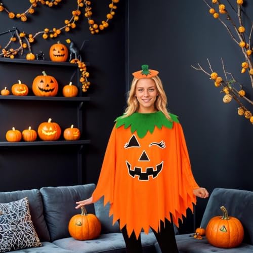 LQQDREX Halloween-Kürbis-Kostüm für Damen und Kinder, leuchtet im Dunkeln, Poncho, Halloween-Kostüm-Set für C-ostume Party LQQDREX Halloween-Kürbis-Kostüm für Damen und Kinder, leuchtet im Dunkeln, Poncho, Halloween-Kostüm-Set für C-ostume Party von LQQDREX