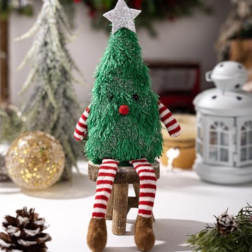 Weihnachtsbaumförmige niedliche Plüschpuppe, Weihnachtsdekoration, lange Beine, Weihnachtsbaumpuppe, Plüschornamente für Weihnachten, Urlaub, Heimdekoration, Hotelmall, Fensterdekoration von LQQDREX