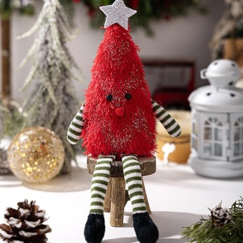 Weihnachtsbaumförmige niedliche Plüschpuppe, Weihnachtsdekoration, lange Beine, Weihnachtsbaumpuppe, Plüschornamente für Weihnachten, Urlaub, Heimdekoration, Hotelmall, Fensterdekoration von LQQDREX