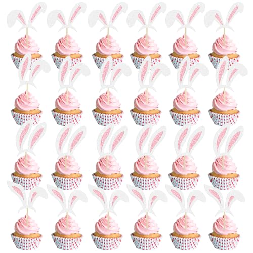 24 Stück Hasenohren Tortendeko Ostern,Muffin Deko Ostern,Hasenohren Tortendeko Geburtstag Muffin Deko Geburtstag für Party Deko,Kinder Geburtstagsfeier von LQTSLFM