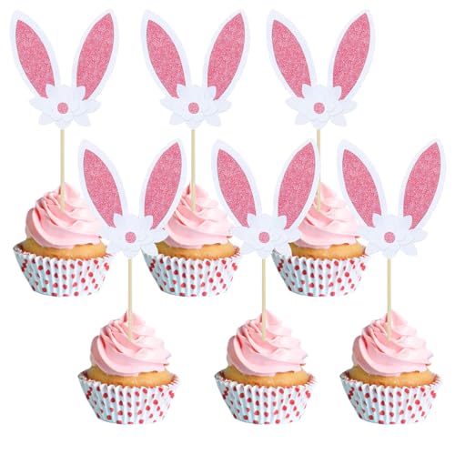 24 Stück Hasenohren Tortendeko Ostern,Muffin Deko Ostern,Hasenohren Tortendeko Geburtstag Muffin Deko Geburtstag für Party Deko,Kinder Geburtstagsfeier von LQTSLFM