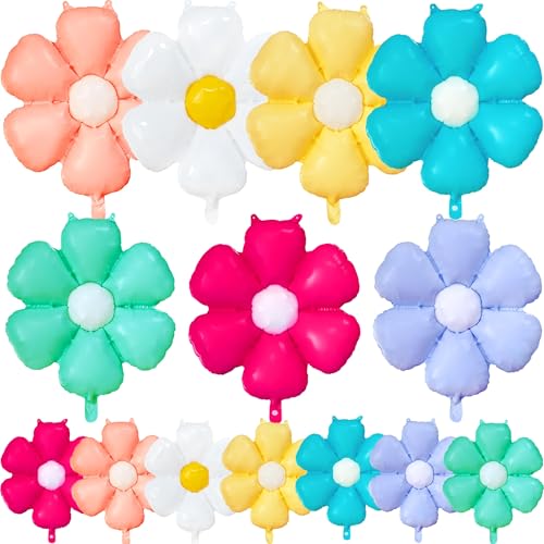 Folienballon Gänseblümchen, 14 Stück Bunt Blume Luftballon, Gänseblümchen Ballons Geburtstag Mädchen, Boho Luftballons Blumen Pastellfarben für Geburtstags Party Hochzeit Dekorieren von LQTSLFM