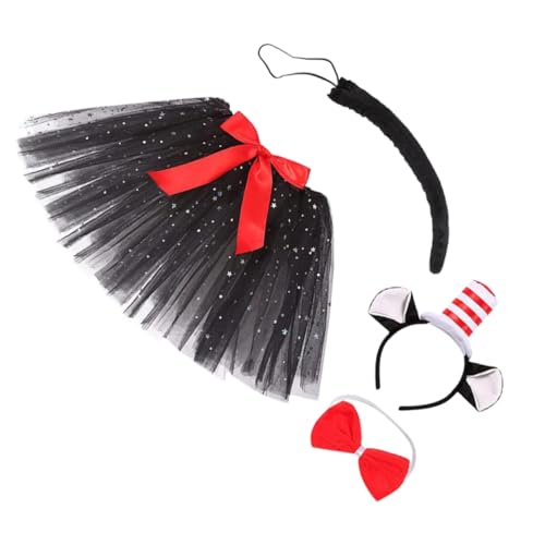 LRXIYODE 1 Satz Katzenkostüm Set mit Katzenohren Haarreif Fliege für Halloween Karneval und Kostümpartys Rotes und Weißes Einheitsgröße Outfit für Damen von LRXIYODE