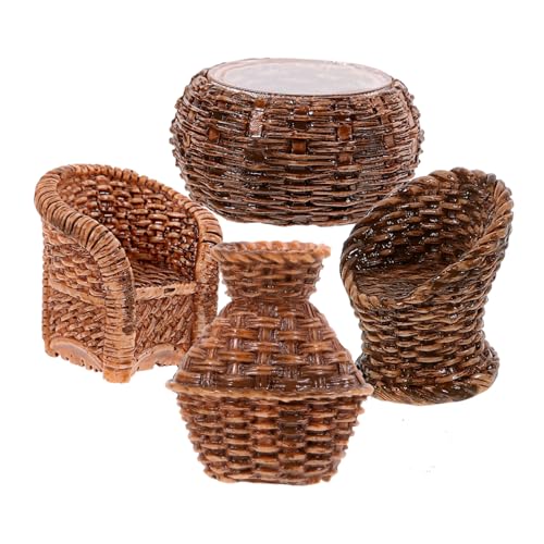 LRXIYODE 1 Satz Mini-Tisch- und Stuhlmodell Dekoration Rattan-Modell Geburtstagsgeschenk dekoartikel puppenhaus Modelle Mini-Puppenmöbel Miniaturmöbel schmücken Harz Light Brown von LRXIYODE
