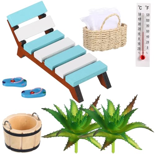LRXIYODE 1 Satz Miniatur Strand Deko Set Zubehör für Puppenhaus Teiliges Set mit Liegestühlen Hausschuhen und Körben Sicher und Langlebig für Kreatives von LRXIYODE
