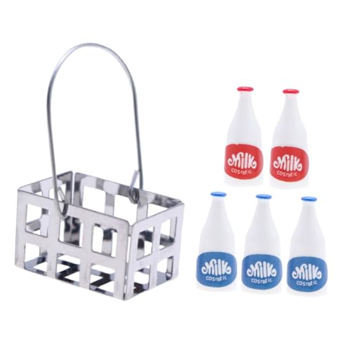 LRXIYODE 1 Satz Miniature Food puppenstubenmöbel Dollhouse Furniture Puppenhaus winziger Milchflaschenständer Tiny House Aufbewahrungskorb Miniatur-Aufbewahrungskorb-Modell Metall von LRXIYODE