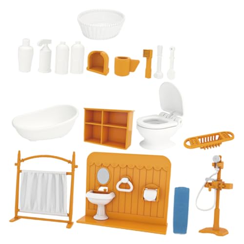 LRXIYODE 1 Set Mini Puppenhaus Badezimmerset Modell Puppenhaus Puppenhaus Mädchen Kleines Mädchen Miniatur Möbeldekor Mini Figur Mini Möbel Ornament Kunststoff Gelb von LRXIYODE