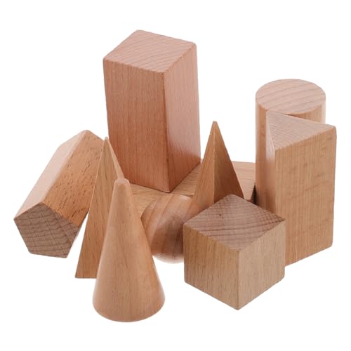 LRXIYODE 10 Stück Geometrisches Modell Geometrie Bausteine ​​Feste Geometrie Blöcke Aktivitätswürfel Homeschool Zubehör Geometrische Formspiele Holzmuster Blöcke Form Beige Holz von LRXIYODE