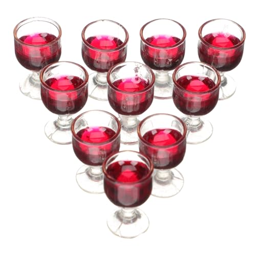 LRXIYODE 10 Stück Miniatur-Weinglas-Ornamente Mini Wein Puppenhaus 1: 12 Weingläser Mini-Tassen Dolly House Dekoration Miniatur Weingläser dekoratives kleines Puppenhaus PVC rot von LRXIYODE