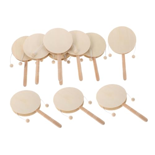 LRXIYODE 10 Stück Teiliges DIY Holz Rasseltrommel Rund Handliche Percussion aus Sicherem Holz Leichtes Greifspielzeug zur Kreativen Gestaltung und Musikalischen Früherziehung von LRXIYODE