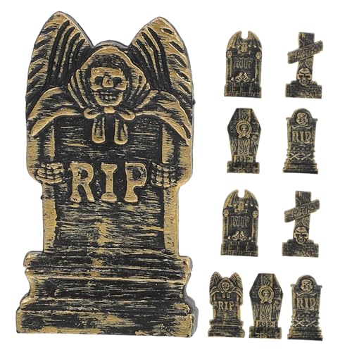 LRXIYODE 10 Stück Teiliges Halloween Grabstein Mix Stil Realistische Skelett Grabstein Ornamente Leichte Outdoor Party Dekoration für Gruselige Halloween Atmosphäre von LRXIYODE