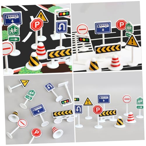 LRXIYODE 10 Stück Teiliges Verkehrszeichen aus Stabilem mit Realistischen Bunten Straßenschildern und Absperrungen für Verkehrssicherheitslernen und Fantasievollen Baustellen spielspaß von LRXIYODE