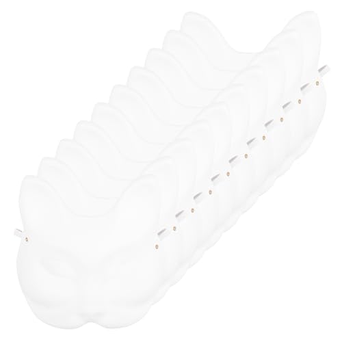 LRXIYODE 10 Stück Unbemalte Fuchsmaske aus Papiermasse DIY Handbemalbar Leichte Maskerade Halbmaske für Halloween Fasching Karneval Party Erwachsene Frauen von LRXIYODE