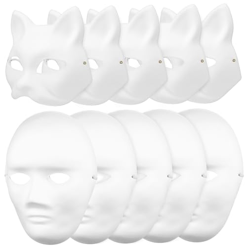 LRXIYODE 10Stücke DIY Papiermasken für Maskenbälle Katzen und Männerdesign Bemalbare Blanke Masken für Kreative Kostüme und Faschingspartys von LRXIYODE