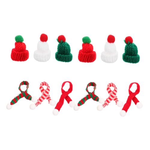 LRXIYODE 12 Stück Gestrickte Kleine Weihnachtsmütze Miniatur-schneemann-schal Gestrickte Minimütze Miniatur-strickmützen Gestrickte Elfenmütze Minihüte Zum Basteln Kleinste Bastelhüte Garn von LRXIYODE