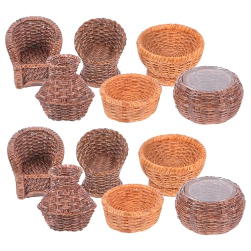 LRXIYODE 12 Stück Harzsimuliertes Bambusweben Puppe Korb Körbe Spielzeugbehälter Mini LRXIYODE 12 Stück Harzsimuliertes Bambusweben Puppe Korb Körbe Spielzeugbehälter Mini von LRXIYODE