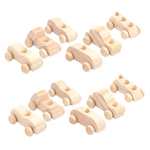 LRXIYODE 12 Stück Teiliges Holzauto DIY Bastelset Naturbelassene Sichere Holzwagen zum Bemalen Leicht und Stabil Kindgerechtes Kreativspielzeug für Jungen und Mädchen Feinmotorik von LRXIYODE