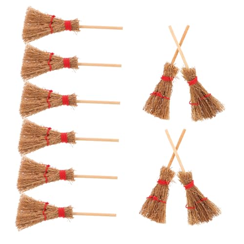 LRXIYODE 12 Stück Teiliges Mini Hexenbesen Puppenhaus Deko Zubehör Beige Miniaturbesen für Halloween Bastel Dekoration Vielseitig Einsetzbar Handliche für Miniatur Szenen von LRXIYODE