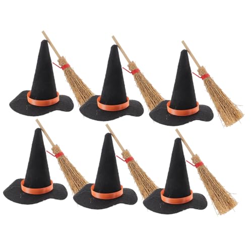 LRXIYODE 12 Stück Teiliges Mini Hexenhut und Besen aus Filz Große Halloween Dekoration für Puppenhaus DIY Basteln Lebendige Farben Vielseitig für Miniatur Landschaften und Geschenkideen von LRXIYODE