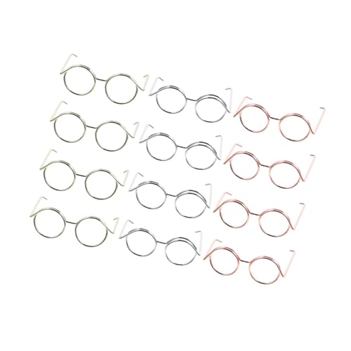 LRXIYODE 12 Stück Teiliges Mini Puppenbrillen Langlebigem Kupferdraht ohne Gläser in Roségold Silber und Gold Praktische DIY Accessoires für Puppenkleidung und Sammler von LRXIYODE